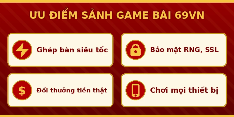 Game Bài 69VN - Tiến Lên, Phỏm, Poker Đổi Thưởng Tiền Thật 2 Ưu điểm sảnh game bài 69VN ghép bàn nhanh bảo mật RNG